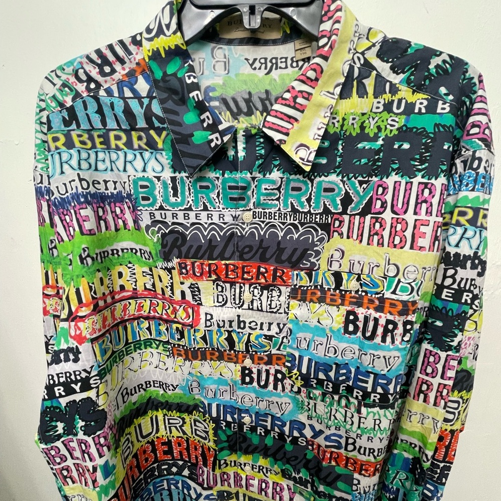 Burberry London Mens Graffiti Plaid Button Down Long Sleeve Shirt Size 2XL RARE